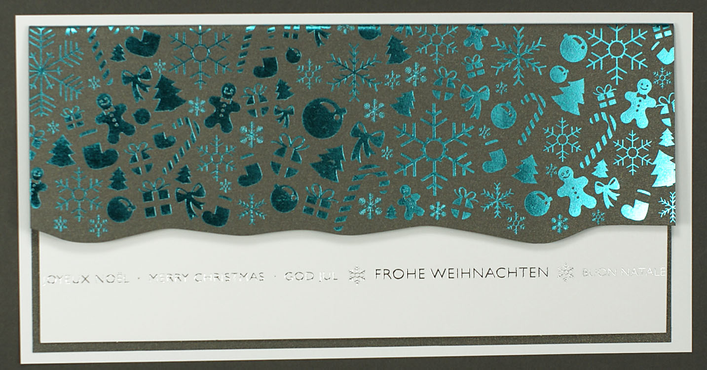 Weihnachtskarte anthrazit mit türkisfarbenen Weihnachtsmotiven