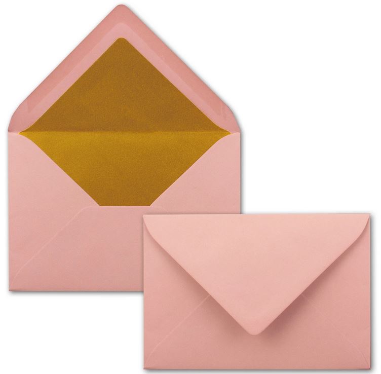 Briefumschlag DIN C6, 16,2 x 11,4 cm, nassklebend, 120g, altrosa mit goldenem Innenfutter
