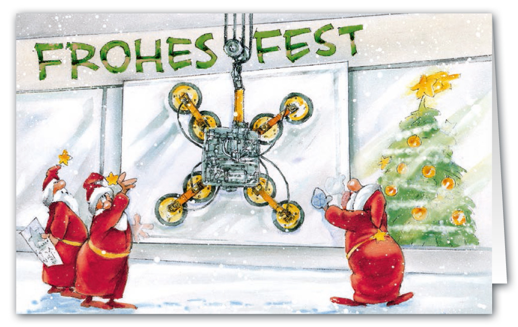 Originelle Weihnachtskarte als Branchenkarte für Glaserei und Glasbaufirmen mit Weihnachtsgruß