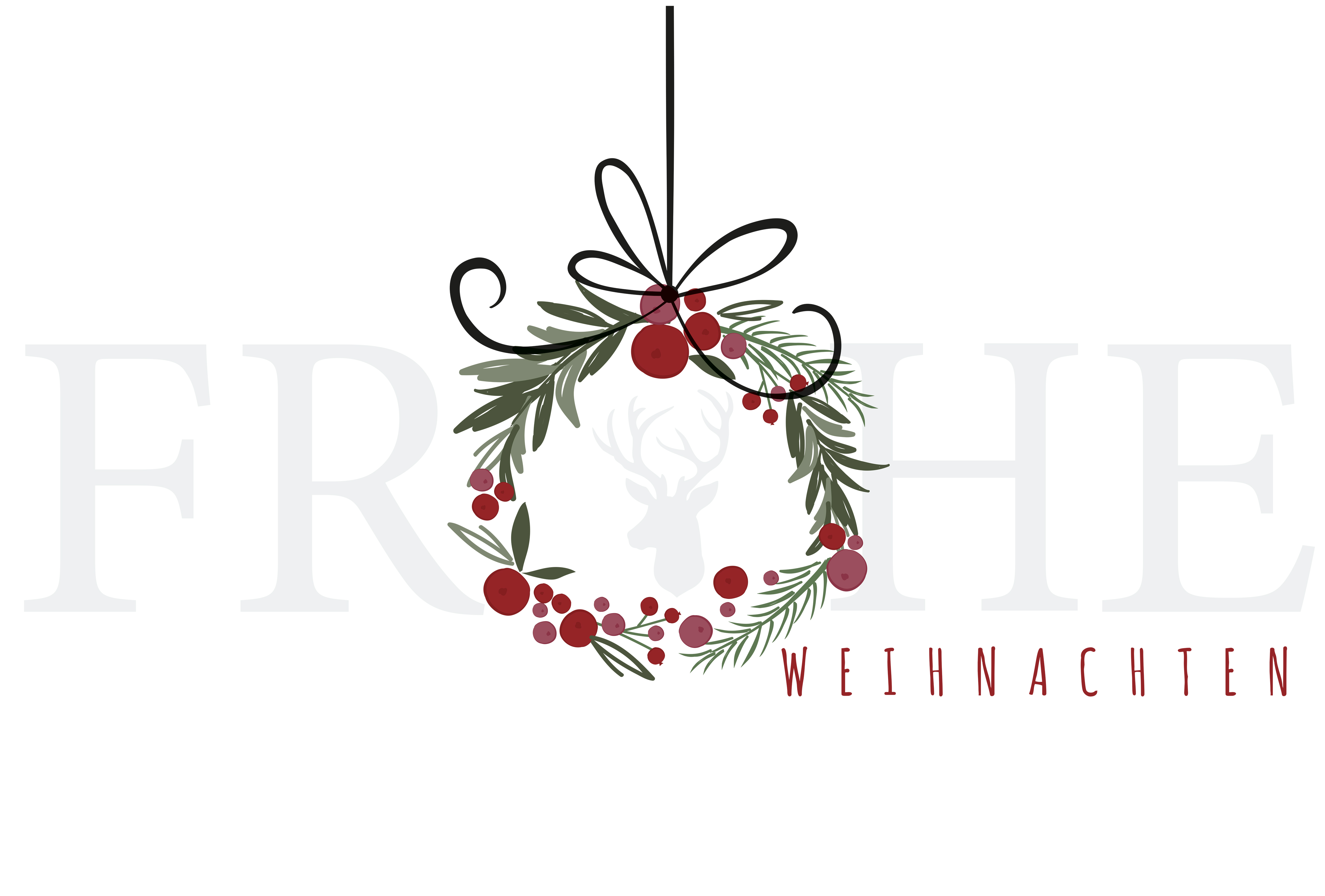 Weiße Weihnachtskarte "Beerenkranz" als Klappkarte mit Gruß "Frohe Weihnachten" und roten Beeren im Kranz