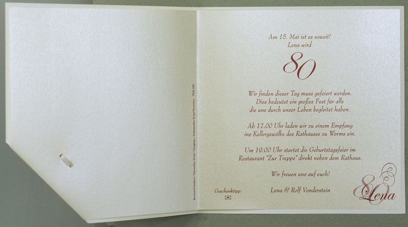 Einladungkarte cremefarben mit Ornamentrelief perlmutt