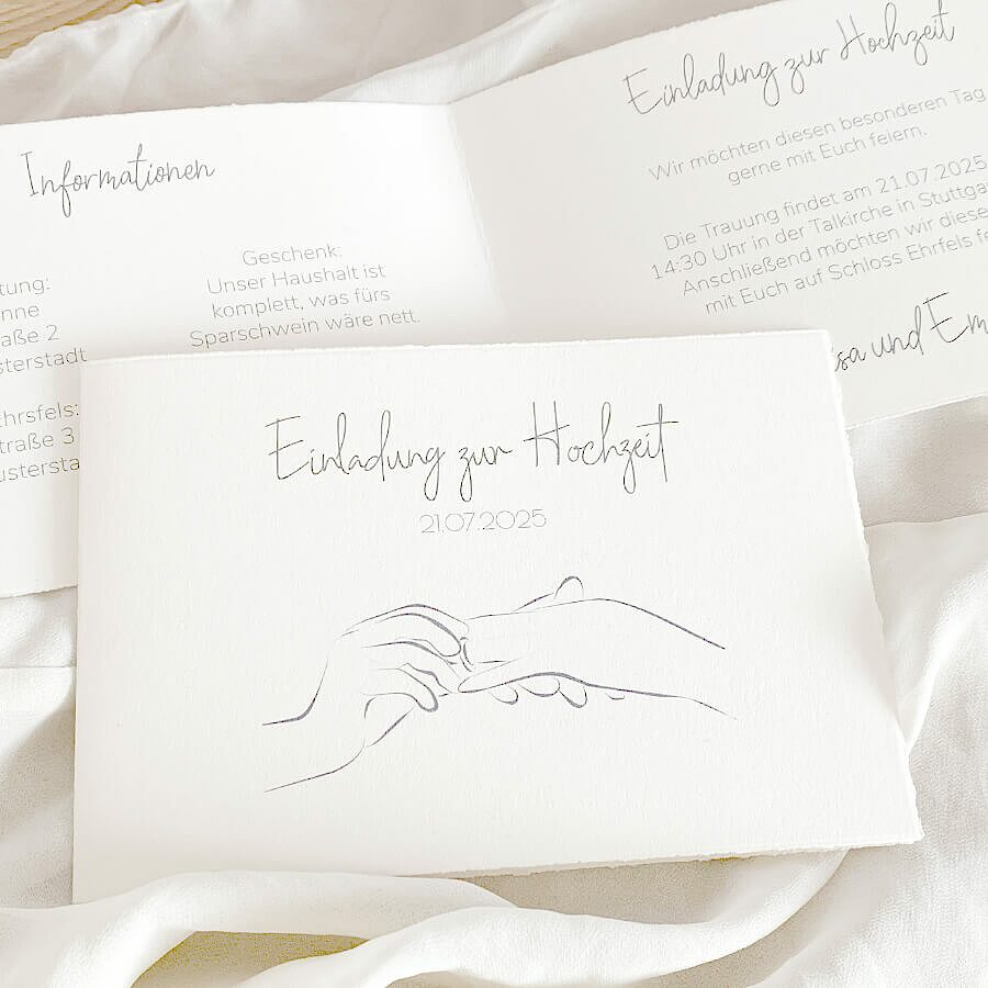 Einladungskarte zur Hochzeit aus echtem Cotton-Papier mit weicher Haptik
