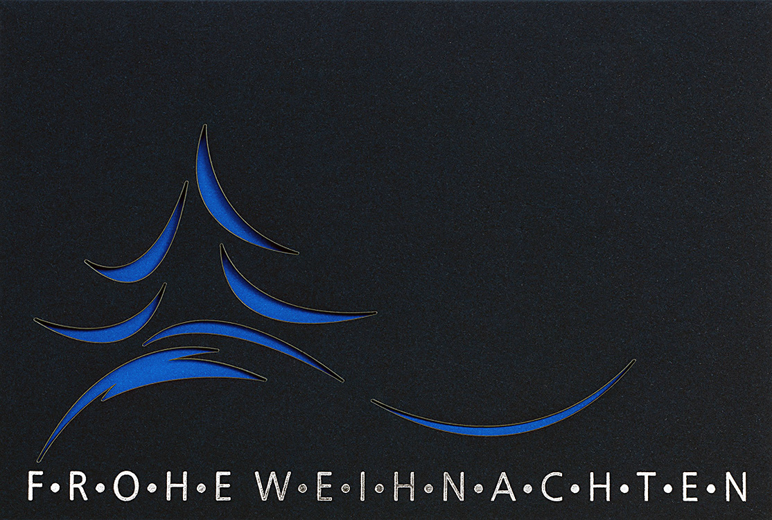 Weihnachtskarte nachtblau mit abstraktem Weihnachtsbaum blau