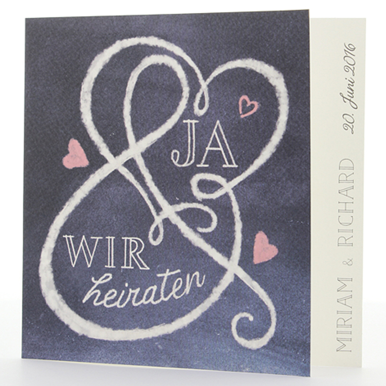 Hochzeitseinladungskarte dunkelblau quadratisch Aquarellkarton
