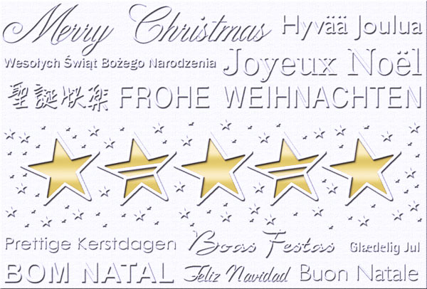 Weihnachtskarte weiß international mit Reliefprägung und Stanzung inkl. wählbarem Einleger