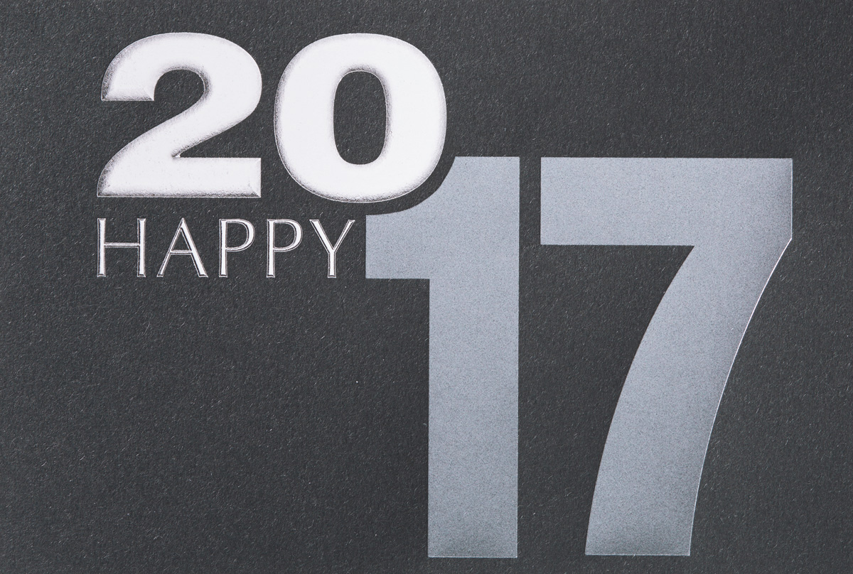 Neujahrskarte mit gutem Zweck: Deutsche Kinderkrebshilfe - Jahreszahl und Happy 2017