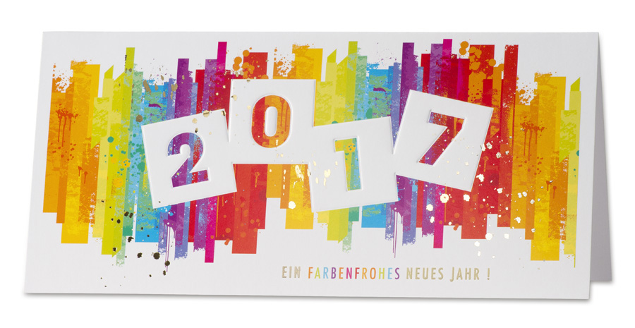 Neujahrskarte mit gutem Zweck Make-A-Wish e.V. farbenfroh mit Jahreszahl 2017