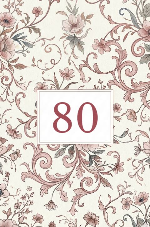 Klassische Einladungskarte zum 80. Geburtstag mit floralem Ornament als beidseitig bedruckte Einzelkarte 