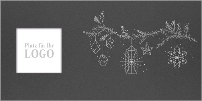 Logo-Weihnachtskarte "Eleganz in grau" mit Silberfolienprägung und Fensterstanzung, inkl. Einlegeblatt,