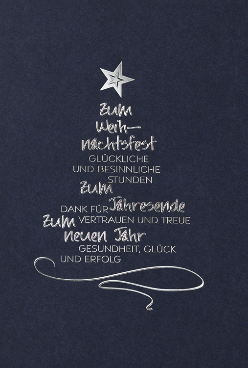 Weihnachtskarte nachtblau mit Dank für Vertrauen und Treue