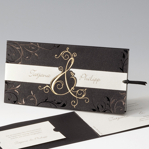 Hochzeitskarte dunkelbraun metallic gold &-Zeichen ba722012