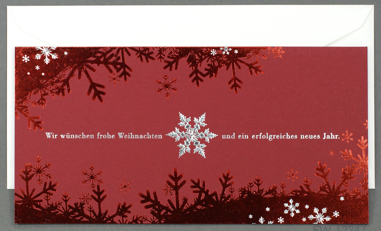 Weihnachtskarte dunkelrot mit Sternen Folienprägung rot & silber
