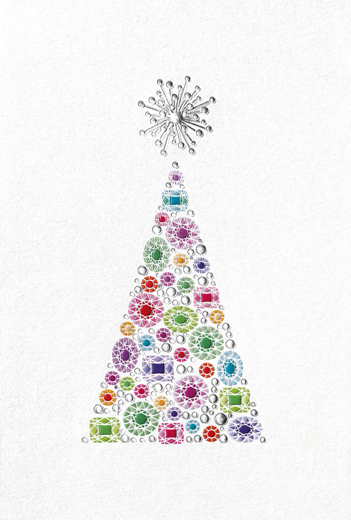 Weihnachtskarte weiß mit farbenfrohem Weihnachtsbaum Glanzlack