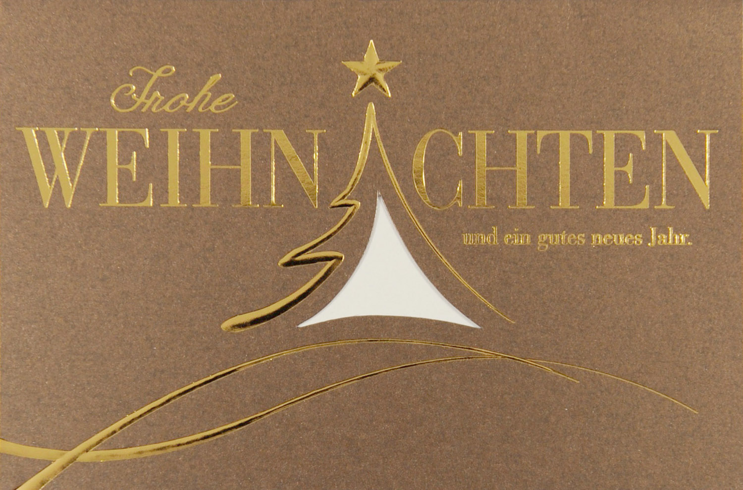 Weihnachtskarte bronze metallic Frohe Weihnachten und gutes neues Jahr mit Weihnachtsbaum