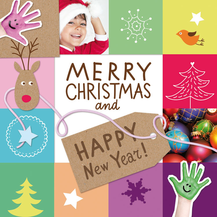 Weihnachtskarte Farbquadrate m. Zweck Deutscher Kinderschutzbund