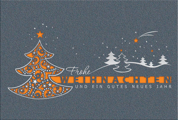 Weihnachtskarte anthrazit metallic mit Laserstanzung und wählbarem Einleger