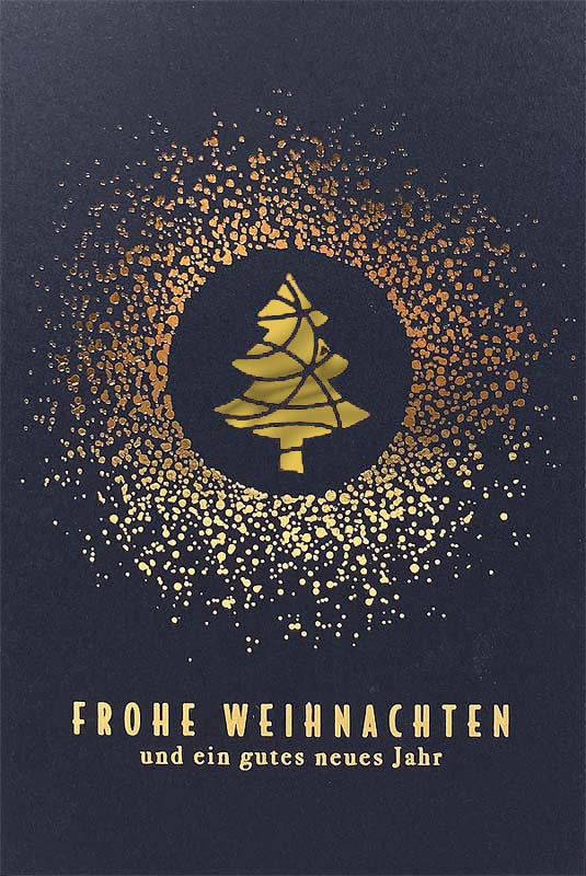 Exclusive Weihnachtskarte in blau mit Laserstanzung und Goldfolienprägung, Einleger gold