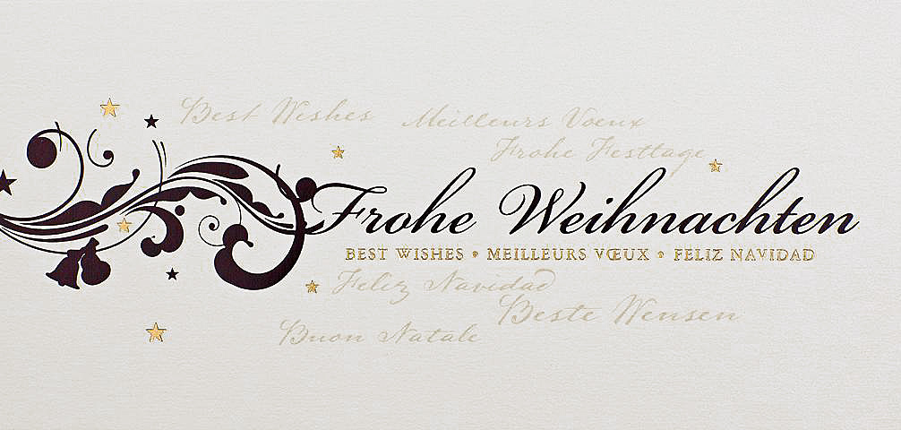 Weihnachtskarte creme metallic mit Ornament u. Frohe Weihnachten