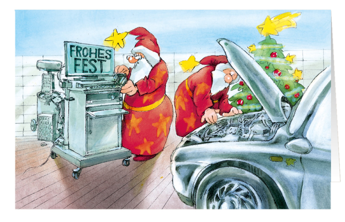 Weihnachtskarte Branchenkarte Autoreparatur Frohes Fest