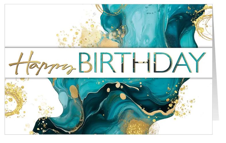 Moderne Glückwunschkarte zum Geburtstag im künstlerlischen Fluid-Art Design mit "Happy Birthday"