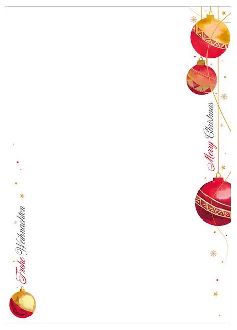 Weihnachtliches Briefpapier A4 "Festdekor" mit edlen Weihnachtskugeln und deutsch-englischem Weihnachtsgruß