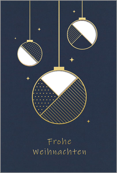 Weihnachtsgrußkarte mit Goldfolienprägung und formgestanzten Kugeln, Einleger weiß