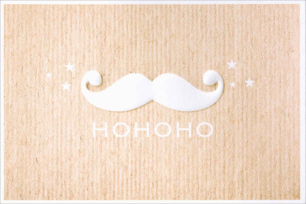 Weihnachtskarte Moustache HOHOHO mit Reliefprägung auf gedrucktem Kraftkarton