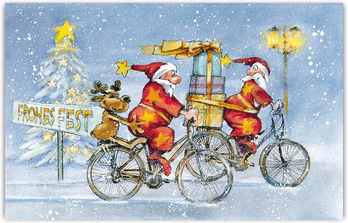 Weihnachtsbranchenkarte für Fahrradverkauf, Vermietung und Reparatur mit Weihnachtsgruß