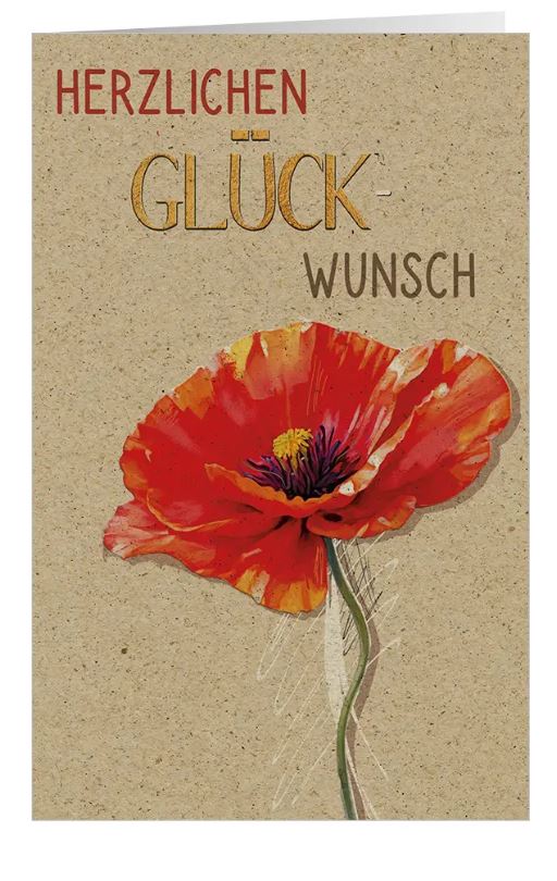 Naturbraune Glückwunschkarte "Rote Mohnblüte" aus nachhaltigem Graspapierkarton für viele Anlässe