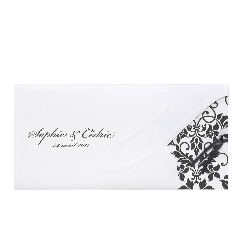 Hochzeitskarte bm101009 weiß schwarz Ornament Reliefprägung &