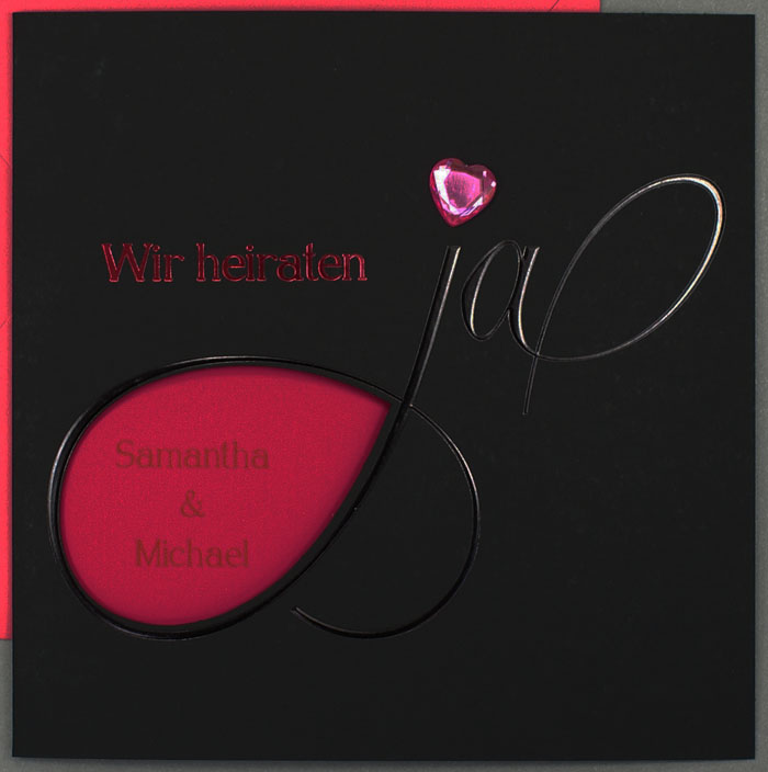 Hochzeitskarte schwarz pink Wir heiraten ja Herz ba723092
