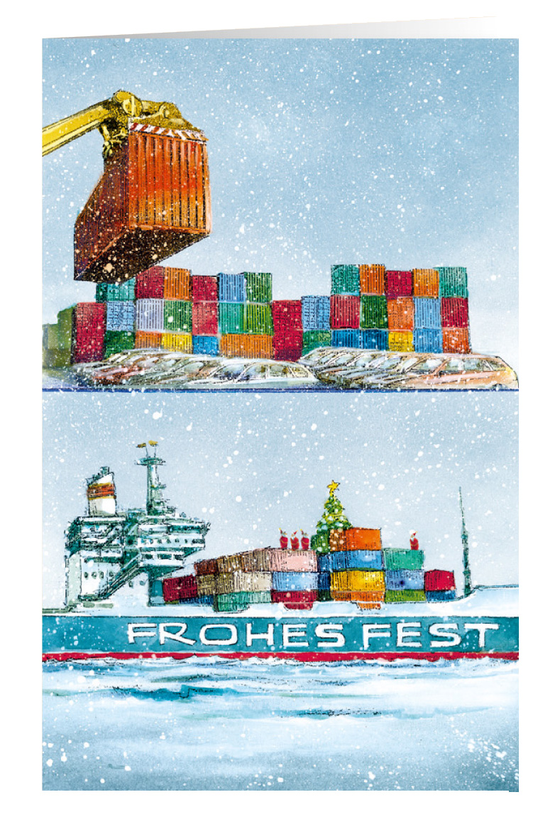 Weihnachtskarte Branchenkarte Container Schifffahrt Reederei Frohes Fest