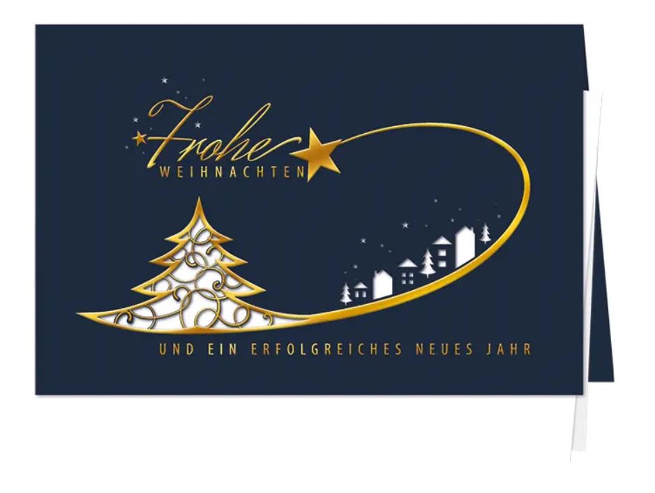 Edle Firmenweihnachtskarte "Magische Nacht" mit Laserung und Goldfolienprägung, Einlegeblatt weiß