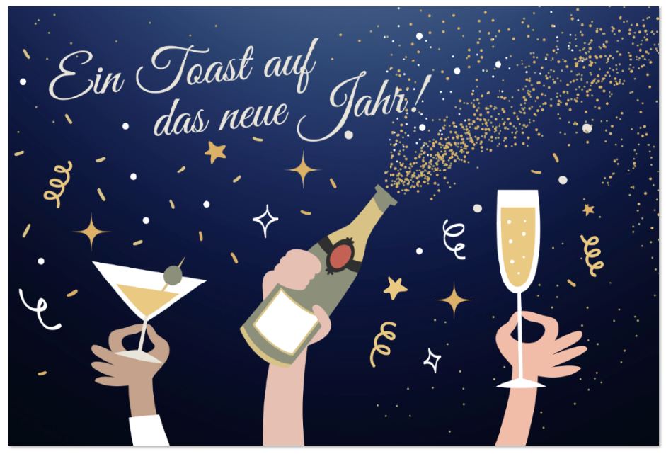 Festliche Silvesterkarte "Ein Toast auf das neue Jahr" mit Spendenzweck für den Deutschen Kinderschutzbund e.V.