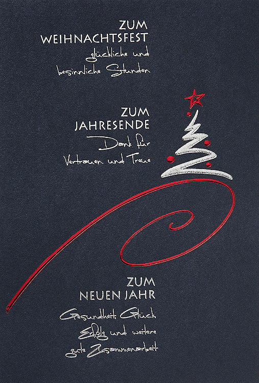 Weihnachtskarte nachtblau mit Dank für Vertrauen und Treue