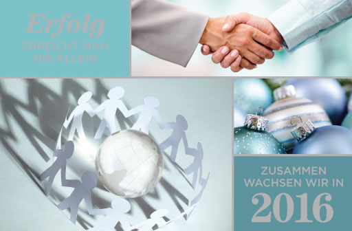Festtagskarte geschäftlich mit Händedruck Jahreszahl 2016