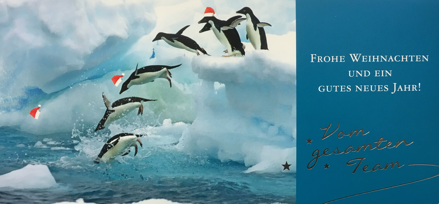 TeamKarte Weihnachten mit Pinguinen auf Eisberg