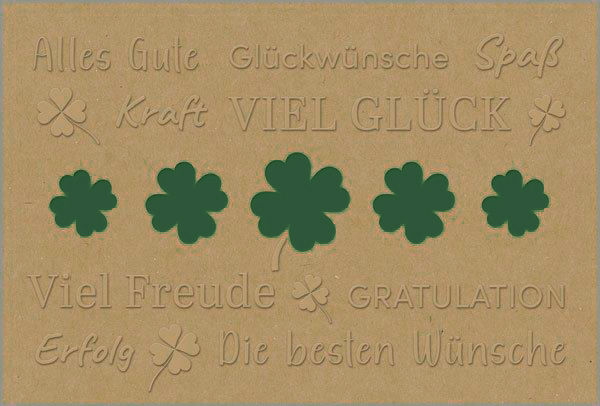 Natürliche Glückwunschkarte "Glücksklee" aus Kraftkarton mit Stanzung und Blindprägung