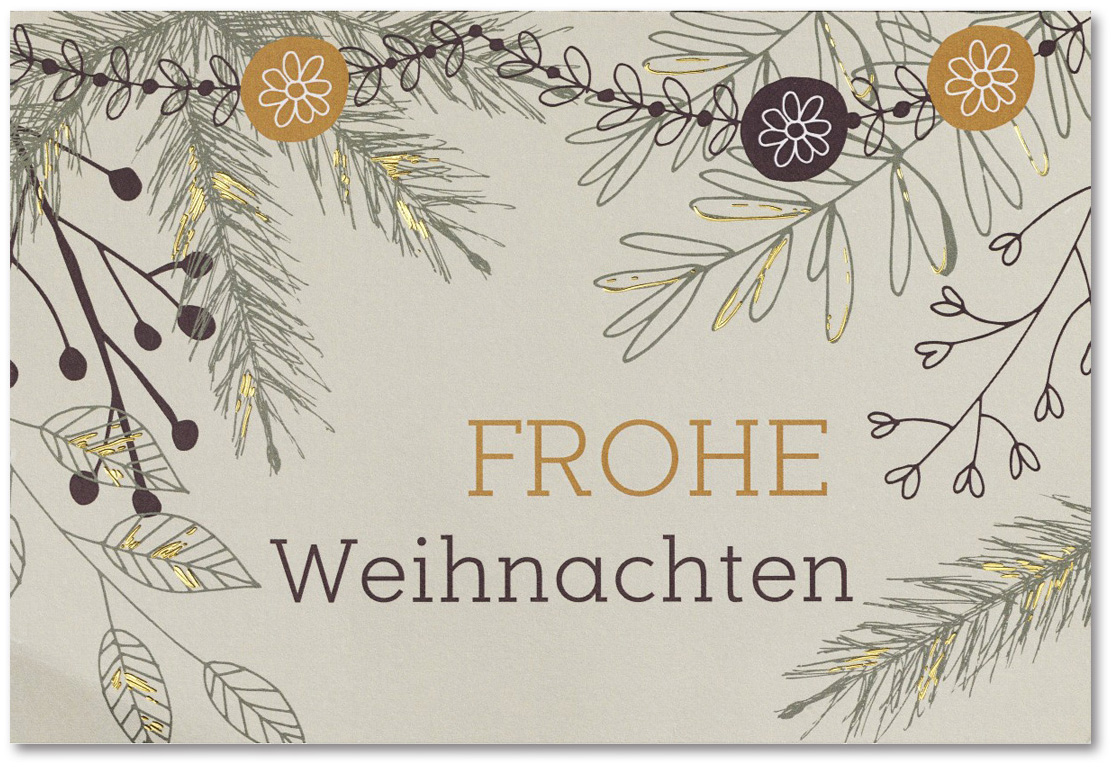 Weihnachtskarte grau Frohe Weihnachten mit Zweigen