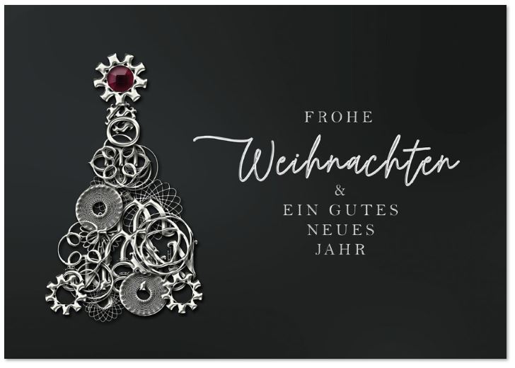 Besondere Weihnachtskarte für Metallbau und Maschinenbau mit Zahnradbaum und Gruß