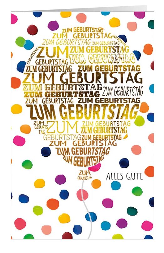 Glückwunschkarte zum Geburtstag "Colourful" mit Geburtstagsgruß, bunten Punkten und Ballon