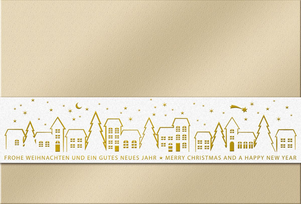 Weihnachtskarte mit Spendenanteil - goldene Klappkarte mit Einlegeblatt - Deutsches Kinderhilfswerk