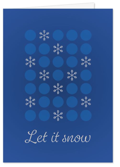 Moderne Winter-Spendenkarte „Let it snow“ mit geometrischem Muster und gutem Zweck: Kinder-Krebs-Stiftung