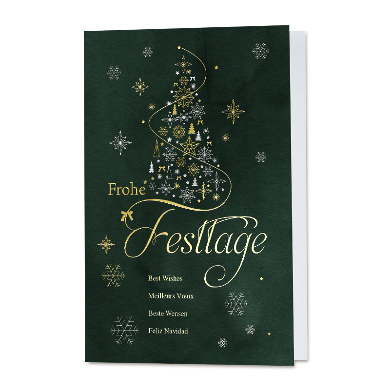 Florale Weihnachtskarte "Festliche Stimmung" im traditionellen Design mit Zweigen, Beeren und roten Schleifen