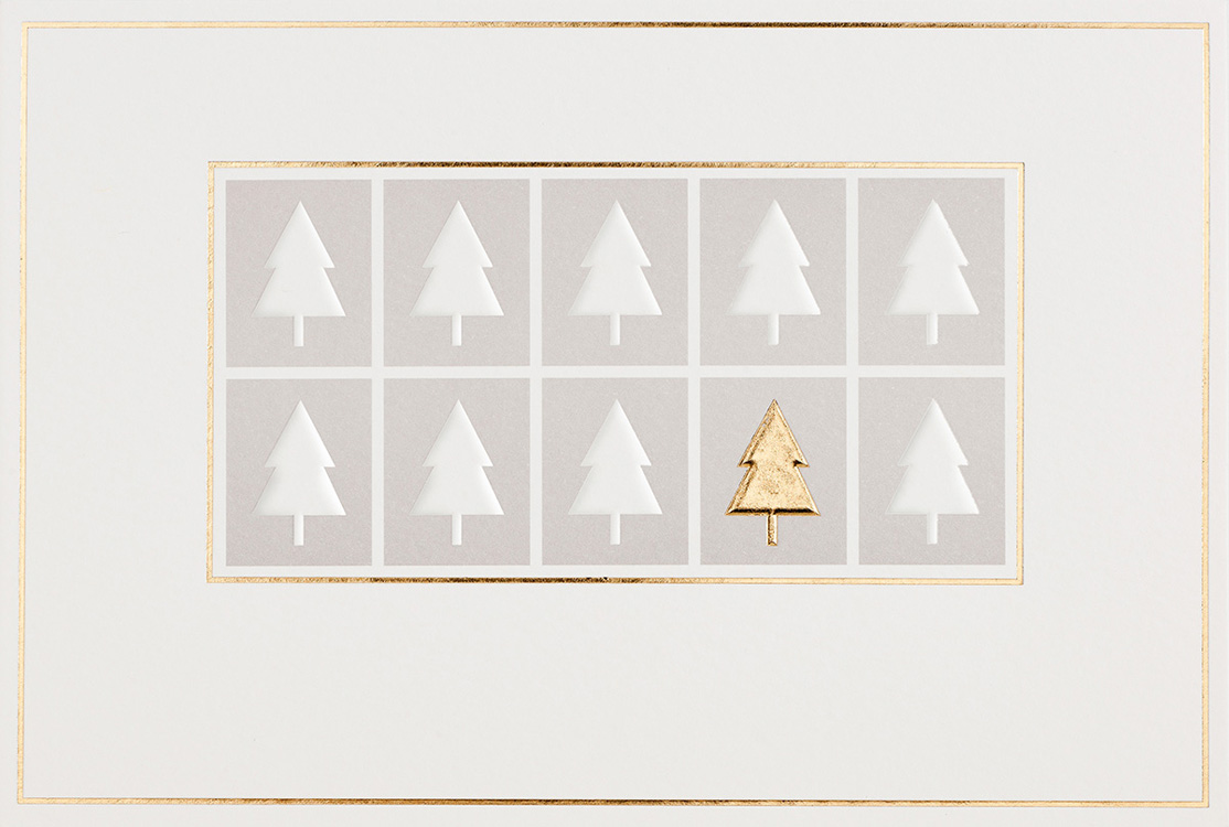 Weihnachtskarte cremefarben mit Weihnachtsbäumen Goldfolie
