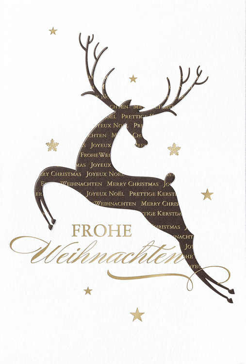 Weihnachtskarte weiß Frohe Weihnachten mit Sternen und Rentier