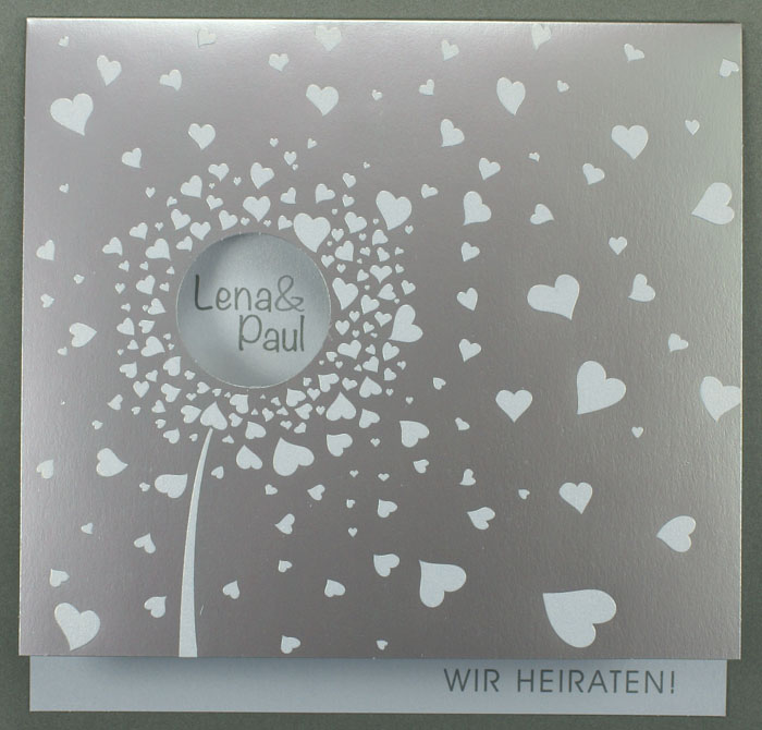 Hochzeitskarte irisierend Silberfolie weiße Herzen ba723085