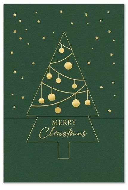 Exklusive Weihnachtskarte "Tannengrün" mit Wickelfalz und Goldfolienprägung, inkl. Einlegeblatt