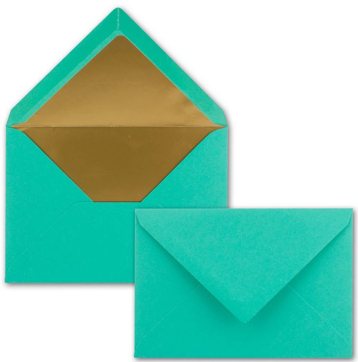 Briefumschlag DIN C6, 16,2 x 11,4 cm, nassklebend, 120g, pazifikblau mit goldenem Innenfutter