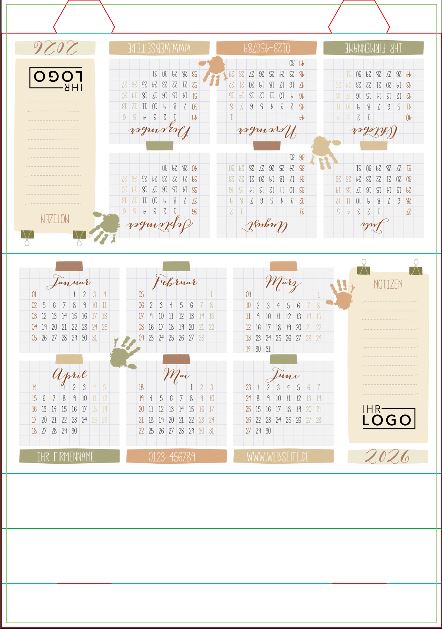Jahreskalender zum Aufstellen "Hand in Hand" mit Logoeindruck und Spende War Child.